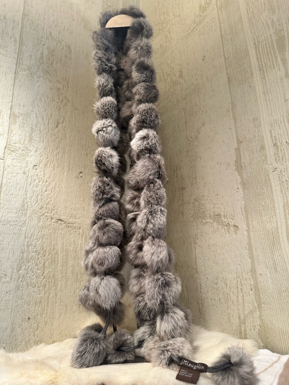 🔥McLaughlin Light Gray Fur Pom Pom Scarf